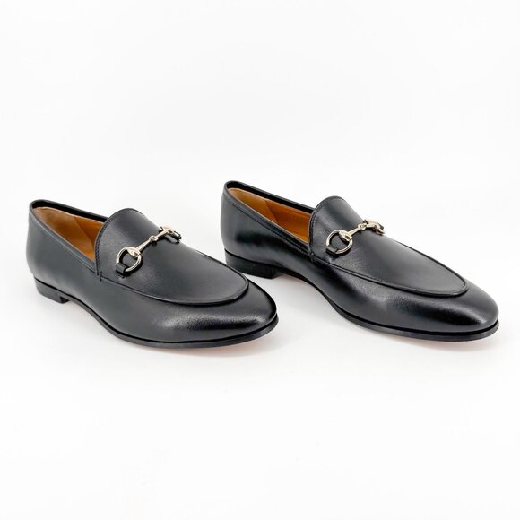 Gucci Jordaan Horsebit Loafer Size 38.5 US 8.5 Black Leather Flat Slip On Shoe - Picture 1 of 15